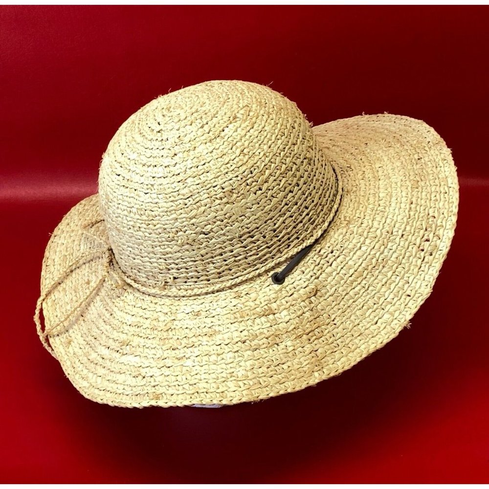 San Diego Hat Company 100% Crochet Raffia Bow Woven Straw Leather Strap Natural